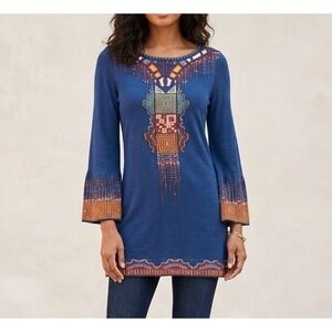 IVKO Woman Intarsia Pullover Sweater Tunic 42 Blue Viscose Cotton 191631
